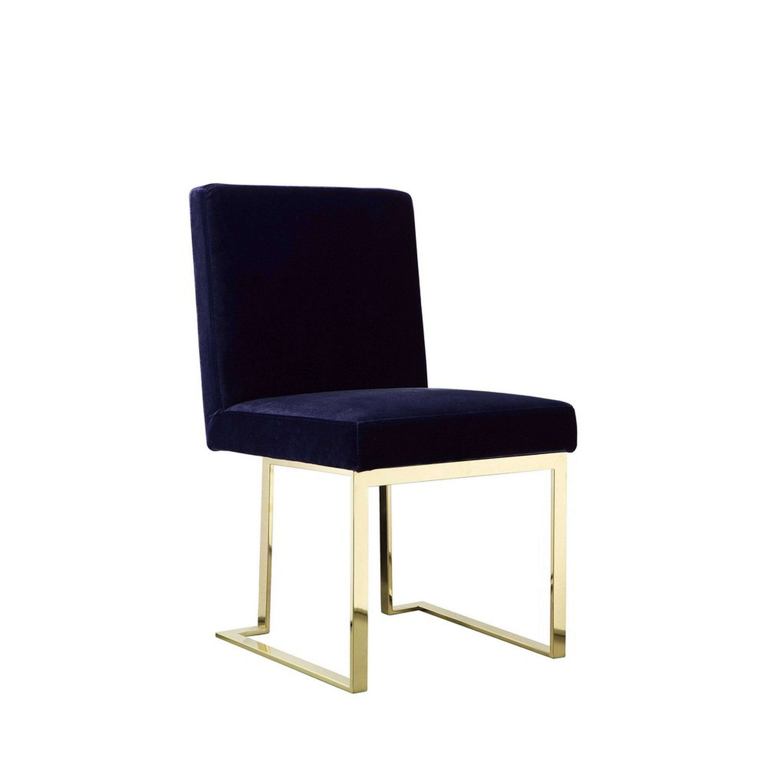 Front. Manhattan Lane - Boly 24 Inch Side Dining Chair Set of 2,   Velvet,  Cantilever - Navy Blue, Gold.
