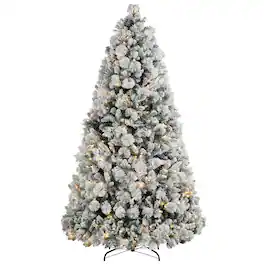 Homcom - ft Prelit Flocked Artificial Christmas Tree with 500 Clear Lights, 1530 Tips - Green