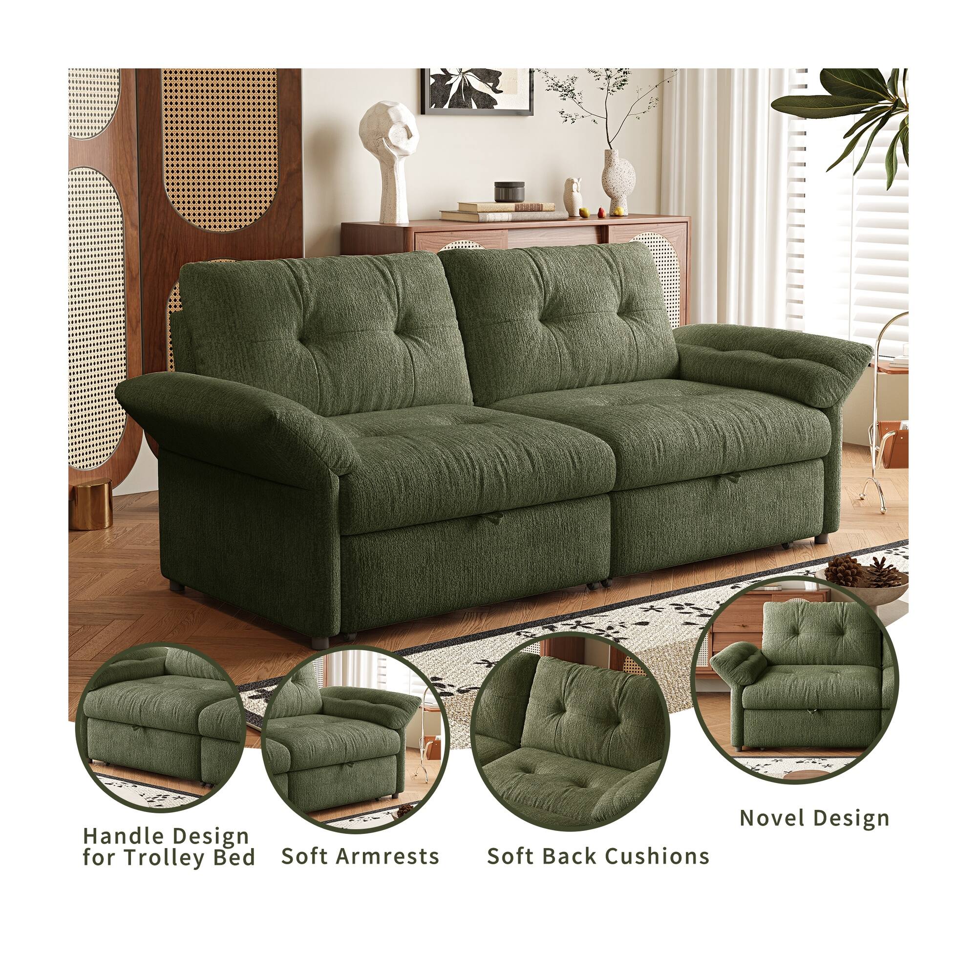 Handle Design for Trolley Bed  
Soft Armrests  
Soft Back Cushions  
Novel Design