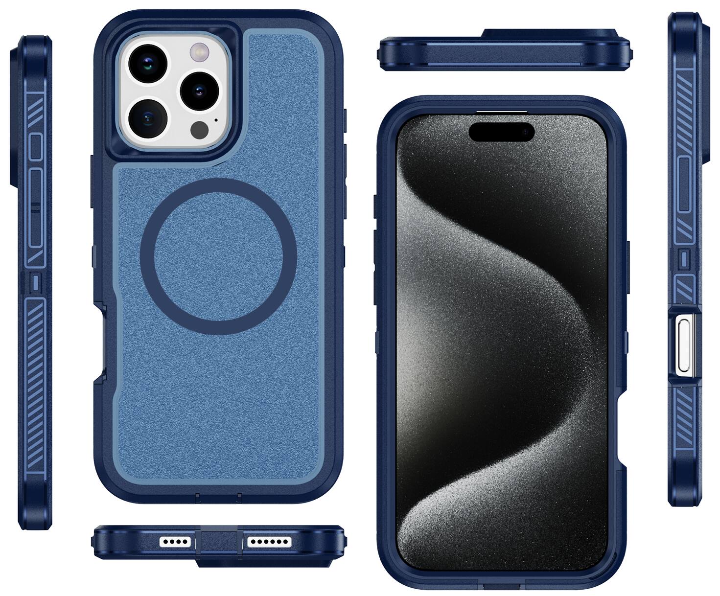 Alt View 2. Nakedcellphone - Tough Case for iPhone 16 Pro Max Phone - Dual Layer, Anti-Fingerprint, Compatible with MagSafe - Blue.