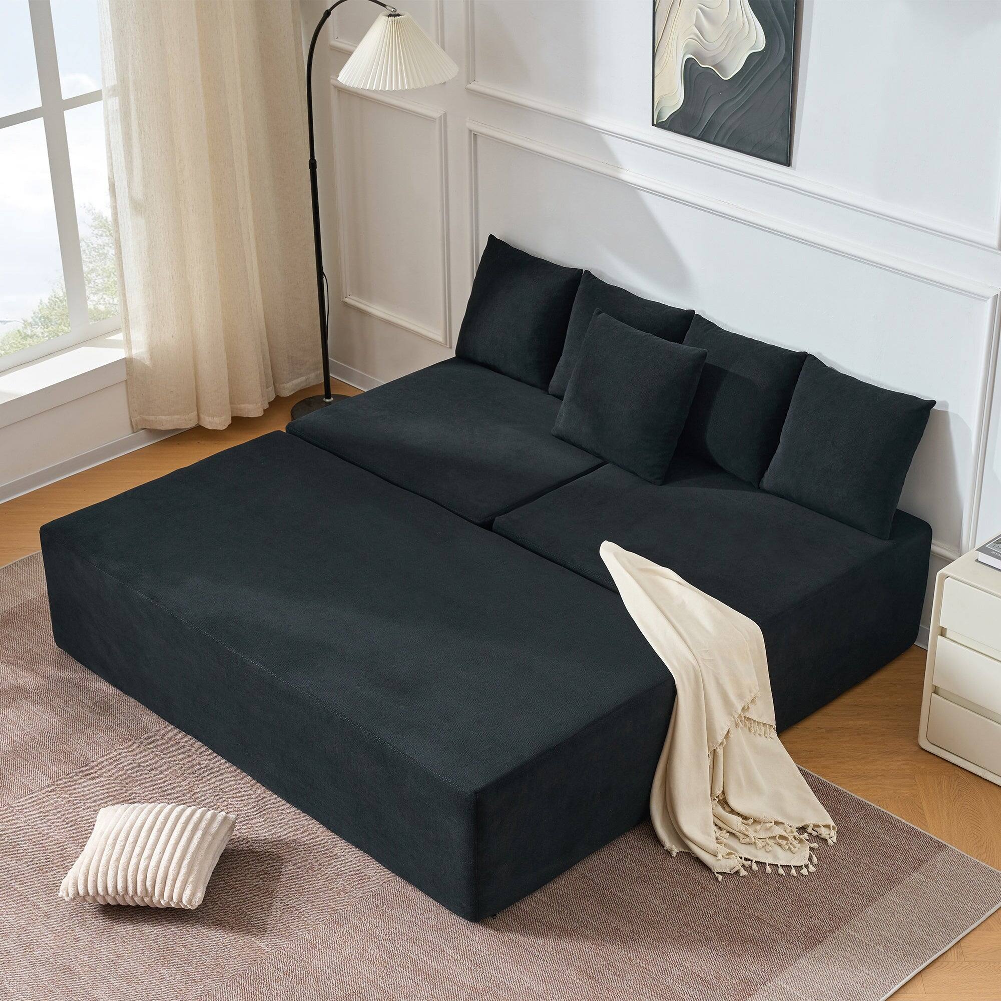 Alt View 3. Boyel Living - Compressed Modular Black Velvet Sofa No Assembly Required 4-Seat - Black.