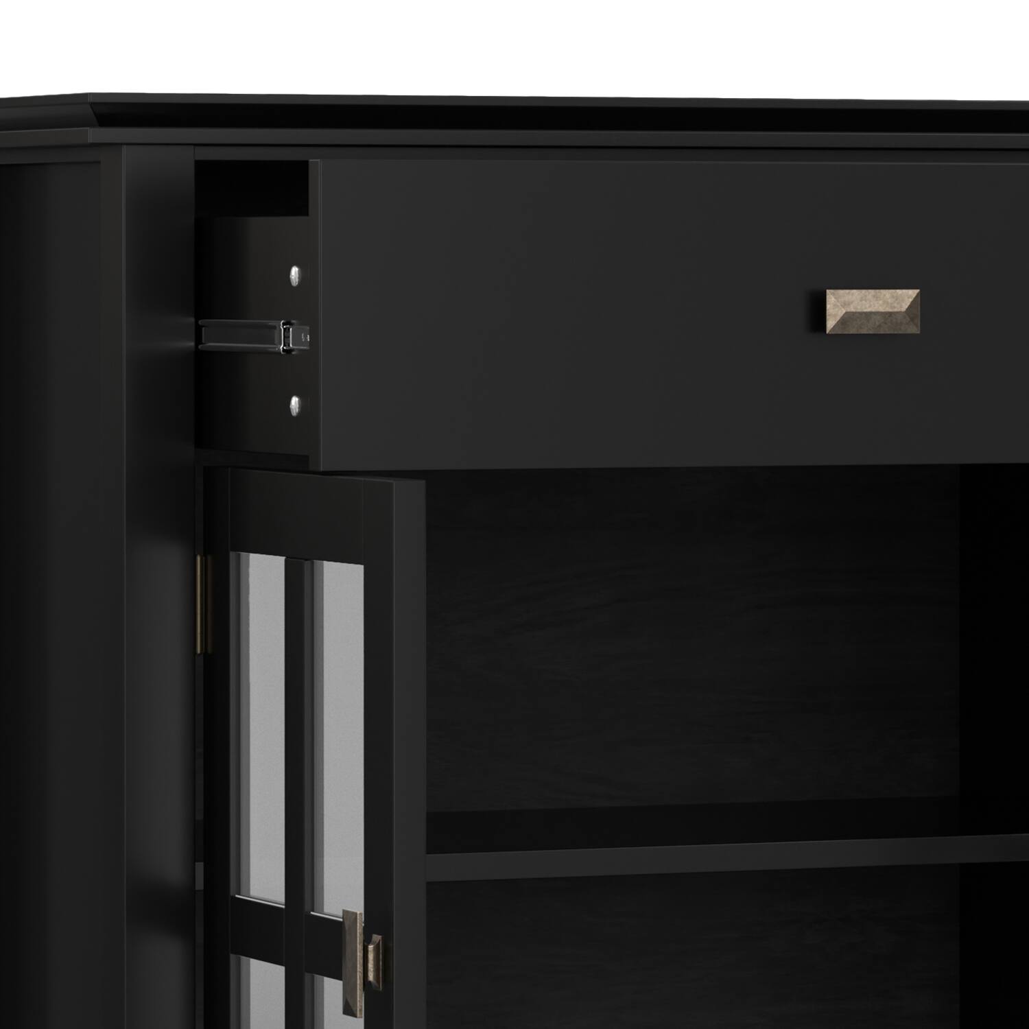 Alt View 5. Simpli Home - Artisan 60 inch Wide Solid Wood Transitional Large 4 Door Sideboard Buffet in Black - Black.