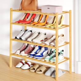 Reds Spade - Smiry Shoe Rack 3 Tier Bamboo Shoe Organizer Stackable Free Standing Shoe Storage Shelf Closet - Natural 4 Tier - Regular