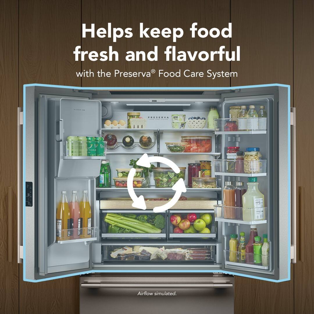 Helps keep food fresh and flavorful with the Preserva® Food Care System. Airflow simulated.