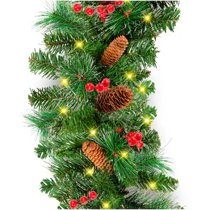 Front. Best Choice Products - Best Choice Products 9ft Pre-Lit Christmas Garland w/ 50 LED Lights, Silver Bristles, Pine Cones, Berries - Green/Berries - Battery.