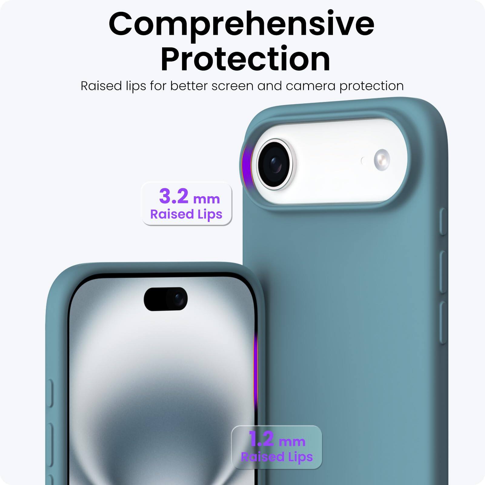 Comprehensive Protection

Raised lips for better screen and camera protection

3.2 mm Raised Lips

1.2 mm Raised Lips