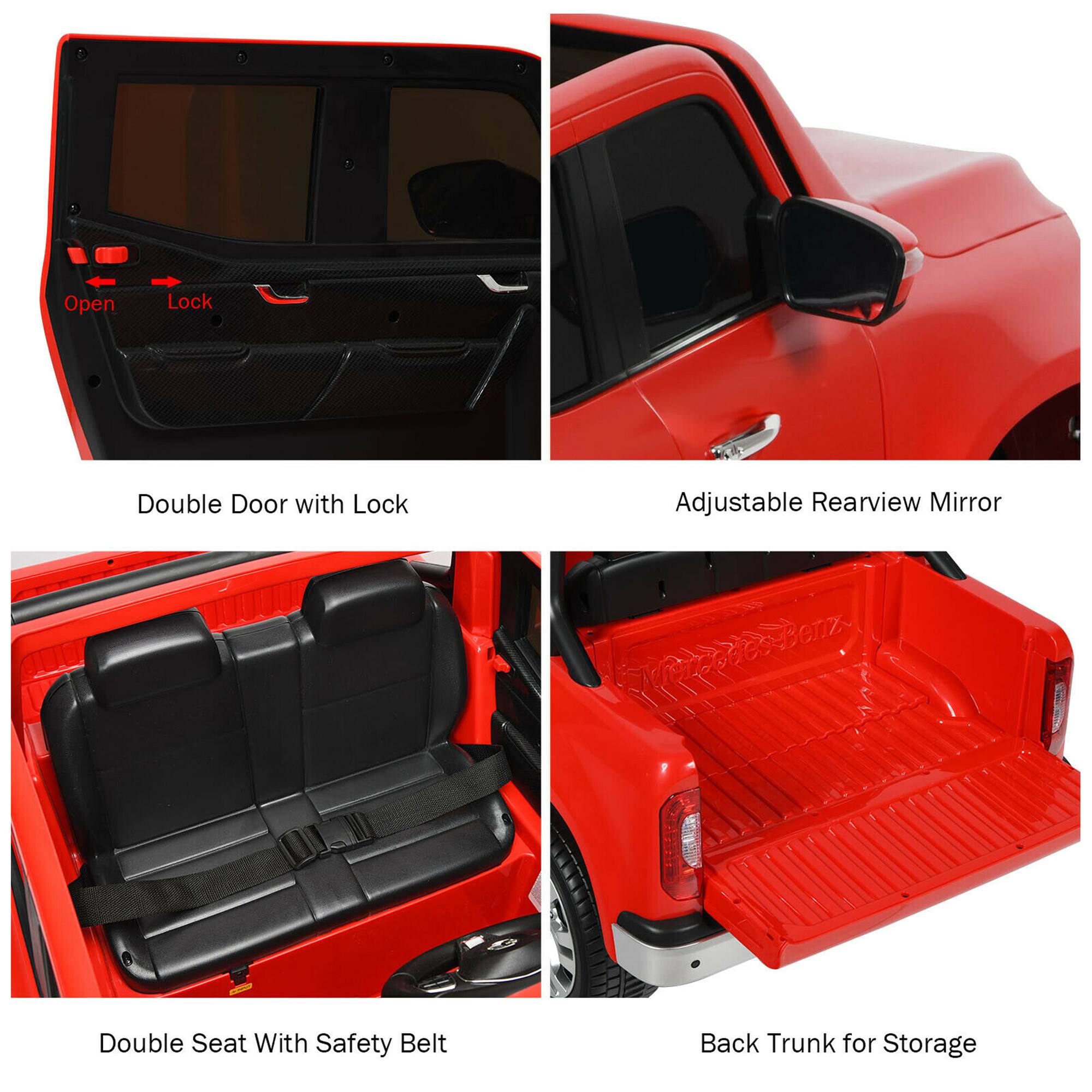 - Double Door with Lock
- Adjustable Rearview Mirror
- Double Seat With Safety Belt
- Back Trunk for Storage