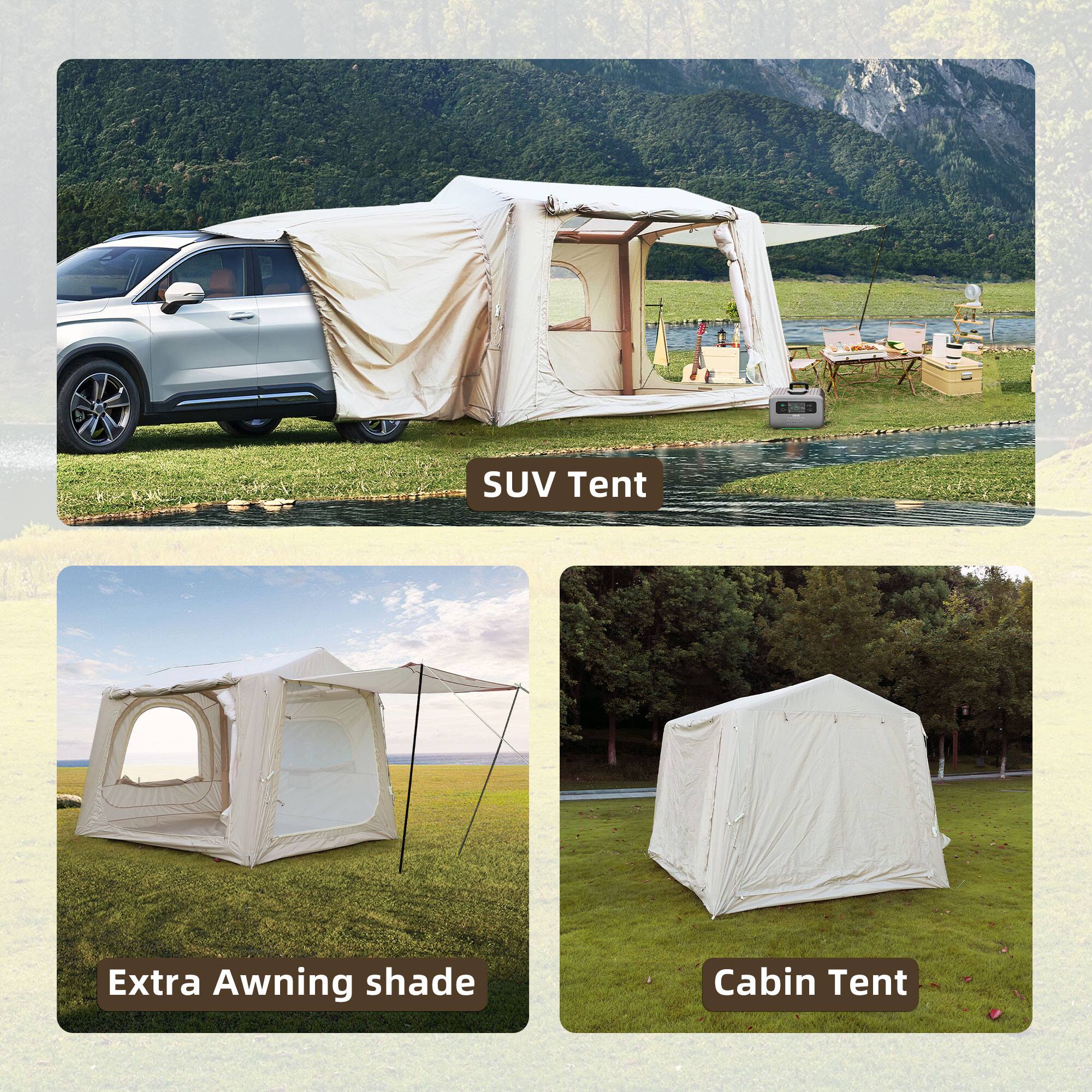- SUV Tent
- Extra Awning shade
- Cabin Tent