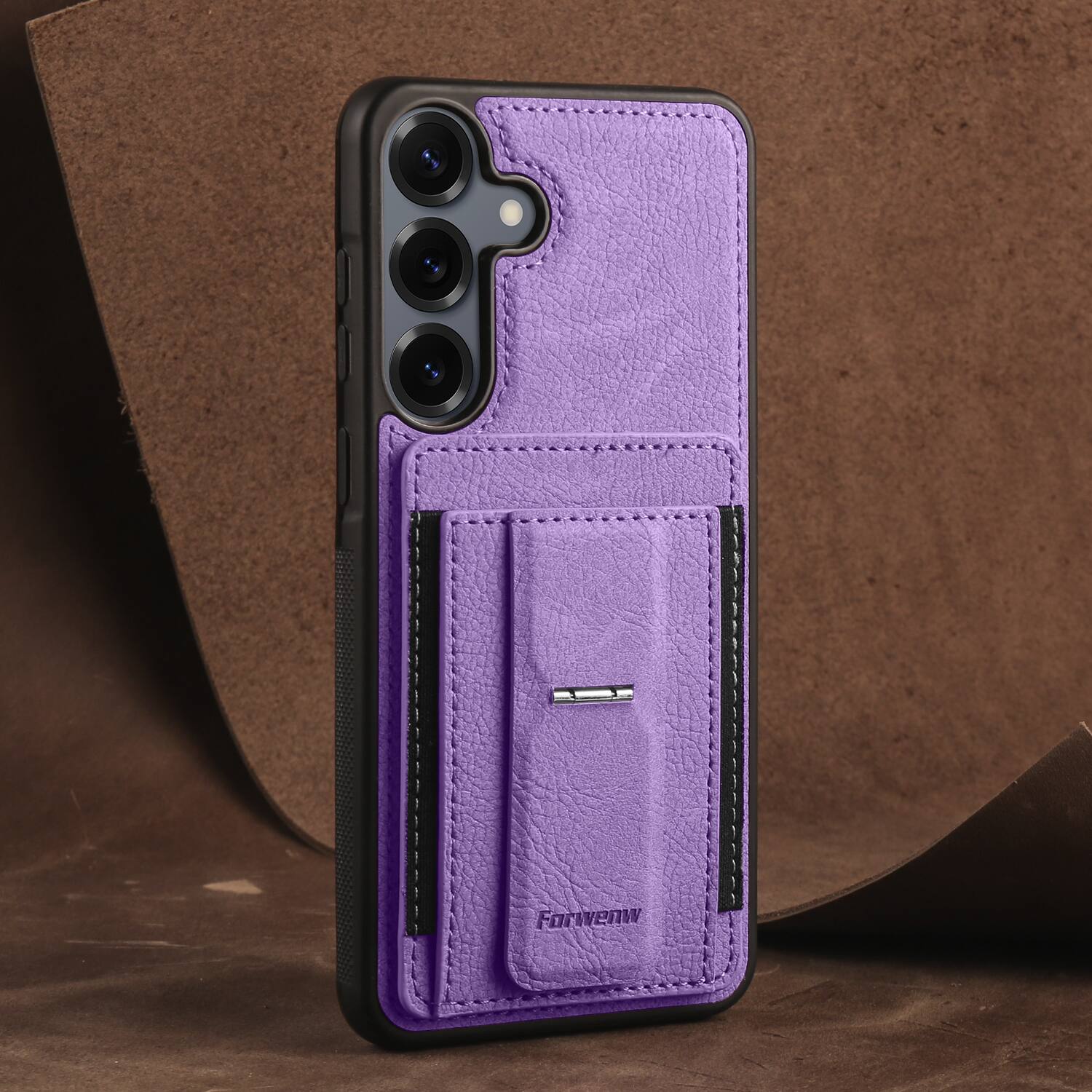 Left. Dteck - Slim Card Holder Case for Samsung Galaxy S24, Shockproof Wallet Protective Cover with Kickstand - Purple.
