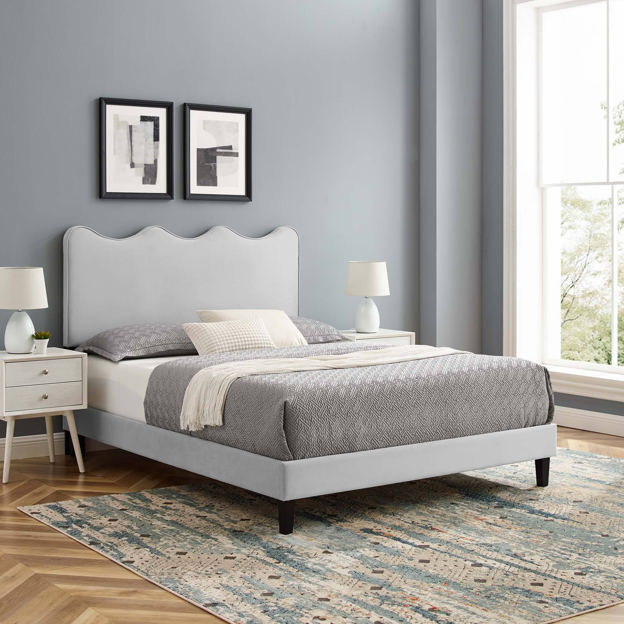 Alt View 5. Modway - Yasmine Channel Tufted Performance Velvet Queen Platform Bed - Blue.