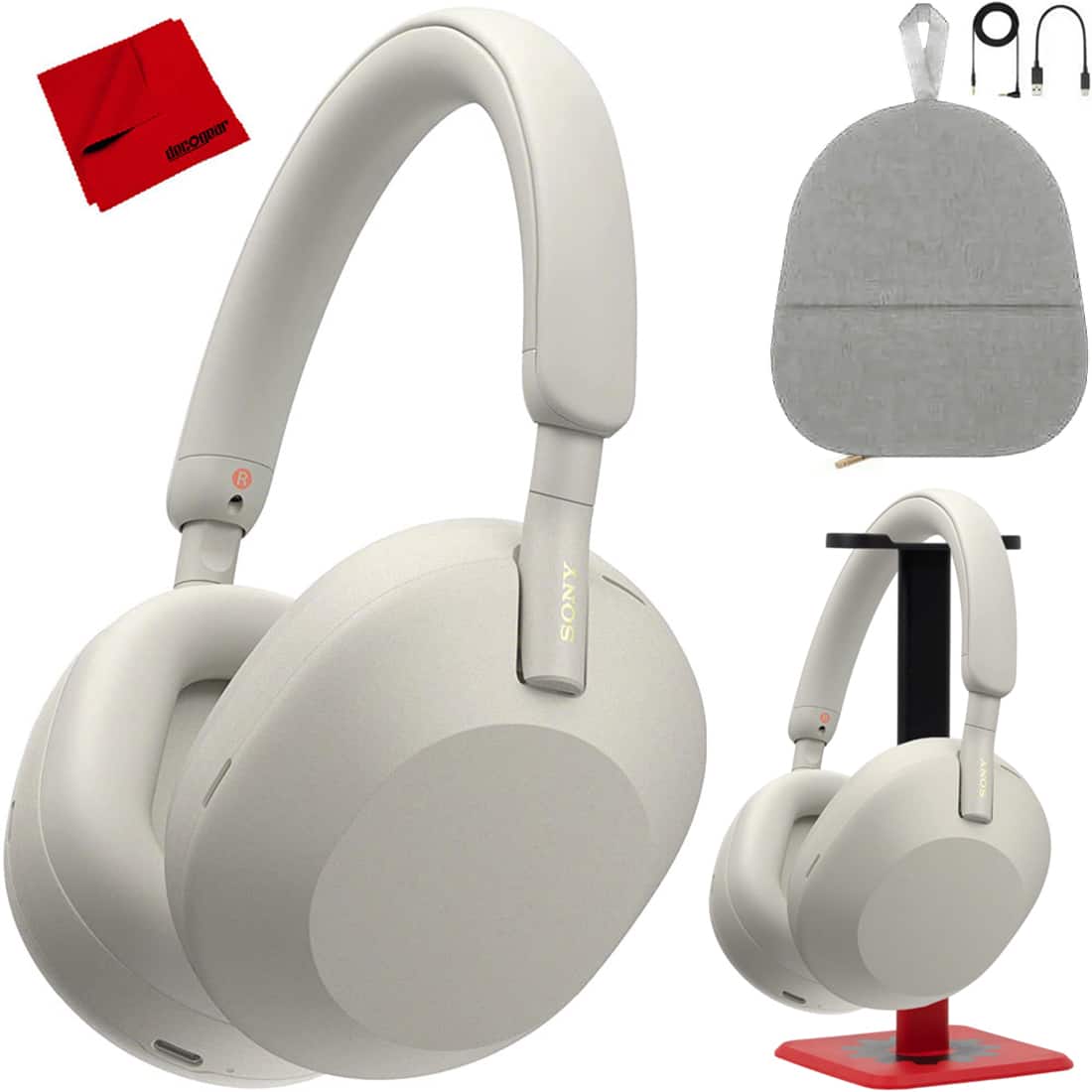 Sony - WH-1000XM5 Wireless Noise Canceling Headphones (Silver) Pro Stand Bundle