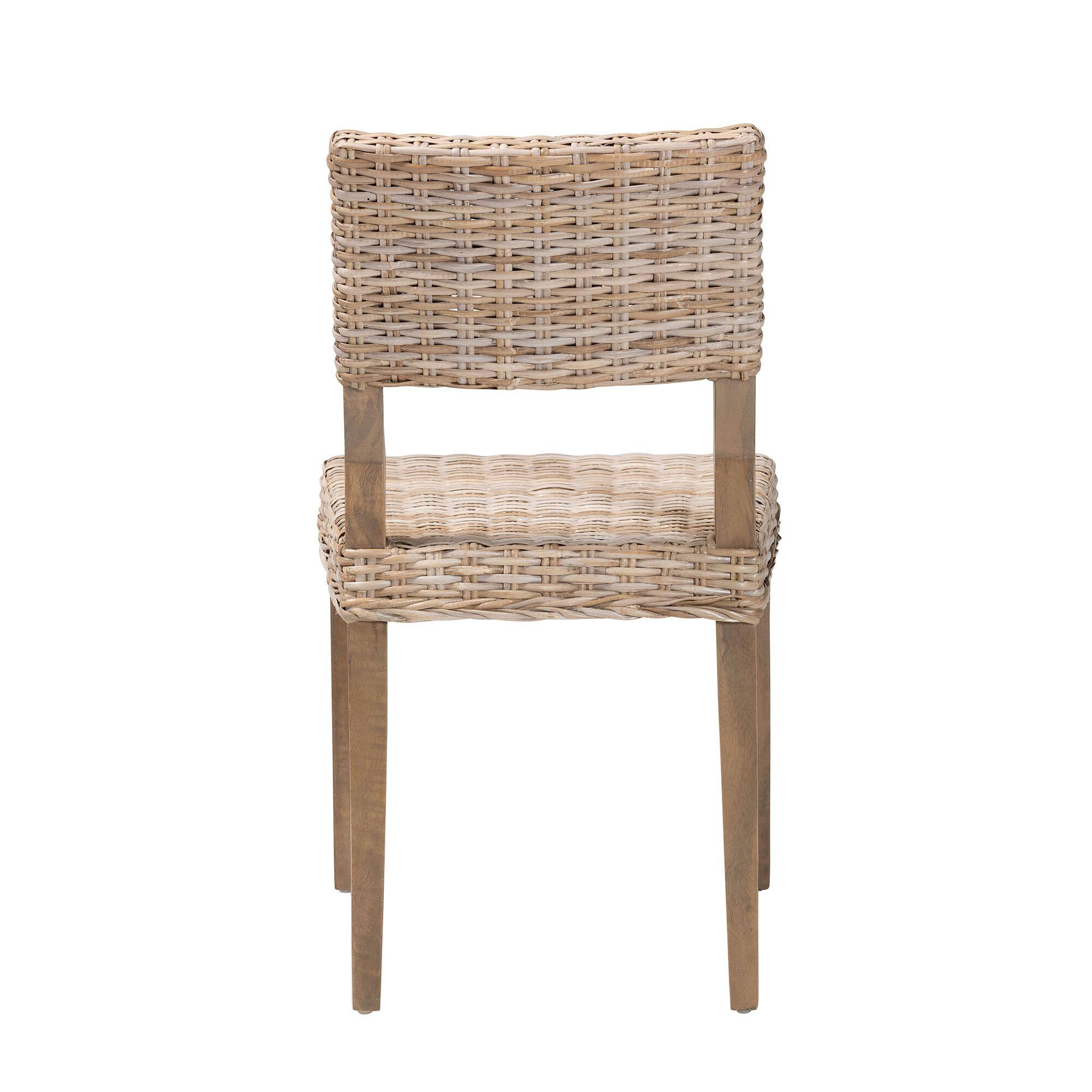 Back. bali & pari - Barossa Bohemian Kubu Rattan and Mahogany Wood Dining Chair - Kubu Grey/Rustic Taupe.