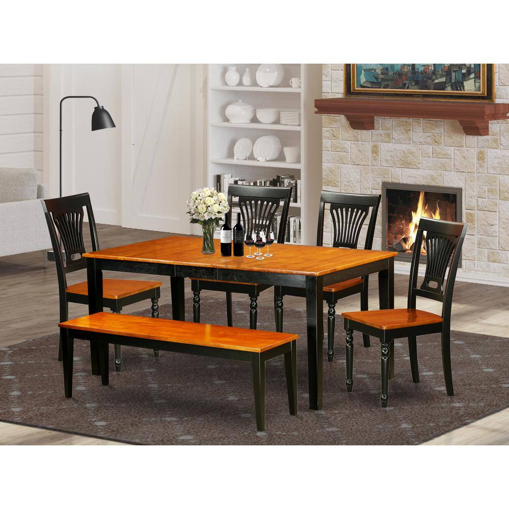 Alt View 2. East West Furniture - 6 PC Dining room set with bench-Kitchen Tables and 4 Dining Chairs Plus bench - Black & Cherry.