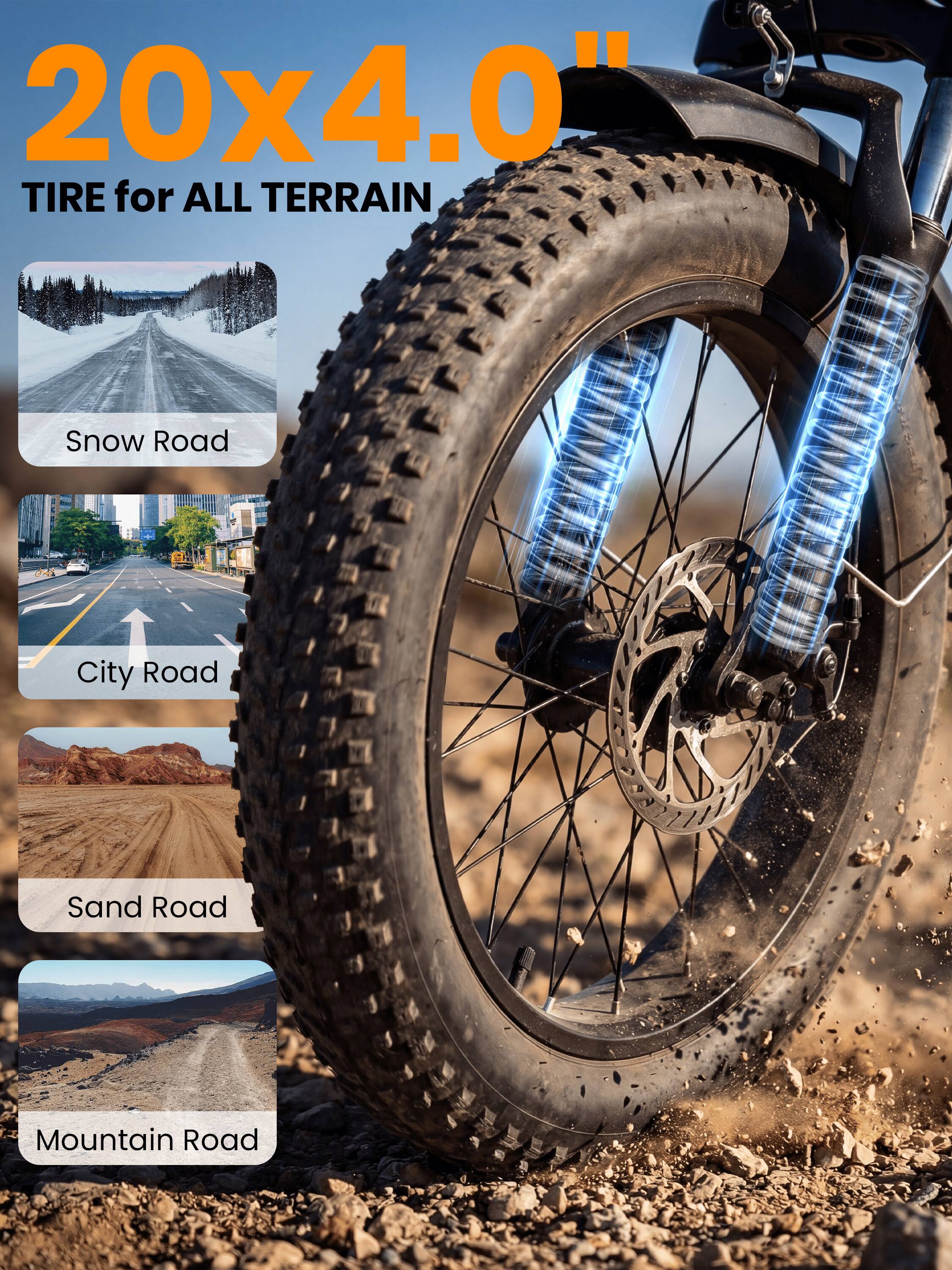 20x4.0" TIRE for ALL TERRAIN

Snow Road

City Road

Sand Road

Mountain Road