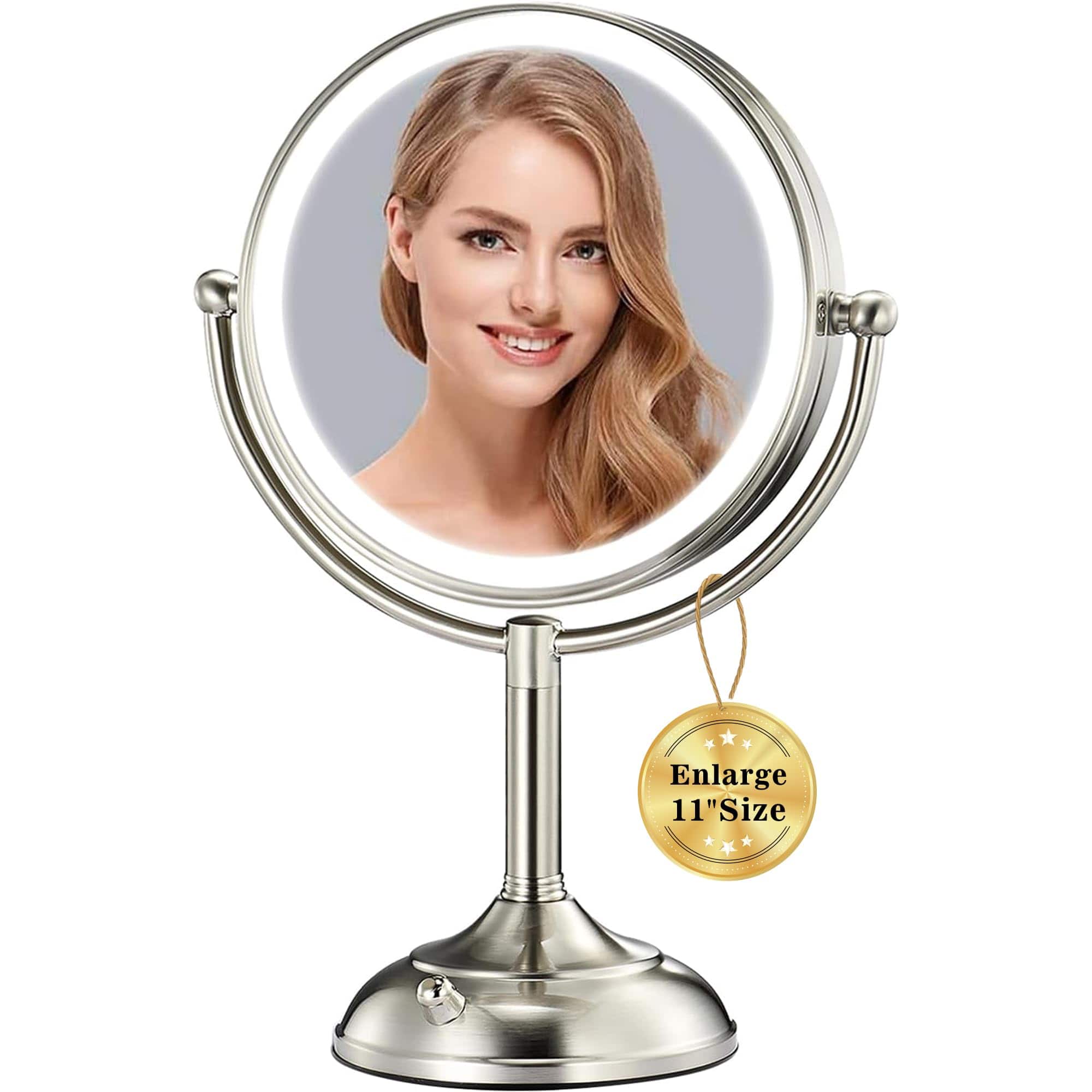 Empire DigiLabs - 11 8 Extra Large 17 Tall Lighted Makeup Mirror 1x 5x 10x 3 sided Magnifying With 96 Leds 3 Color Dimmable L - 5x/10x Pearl Nickel