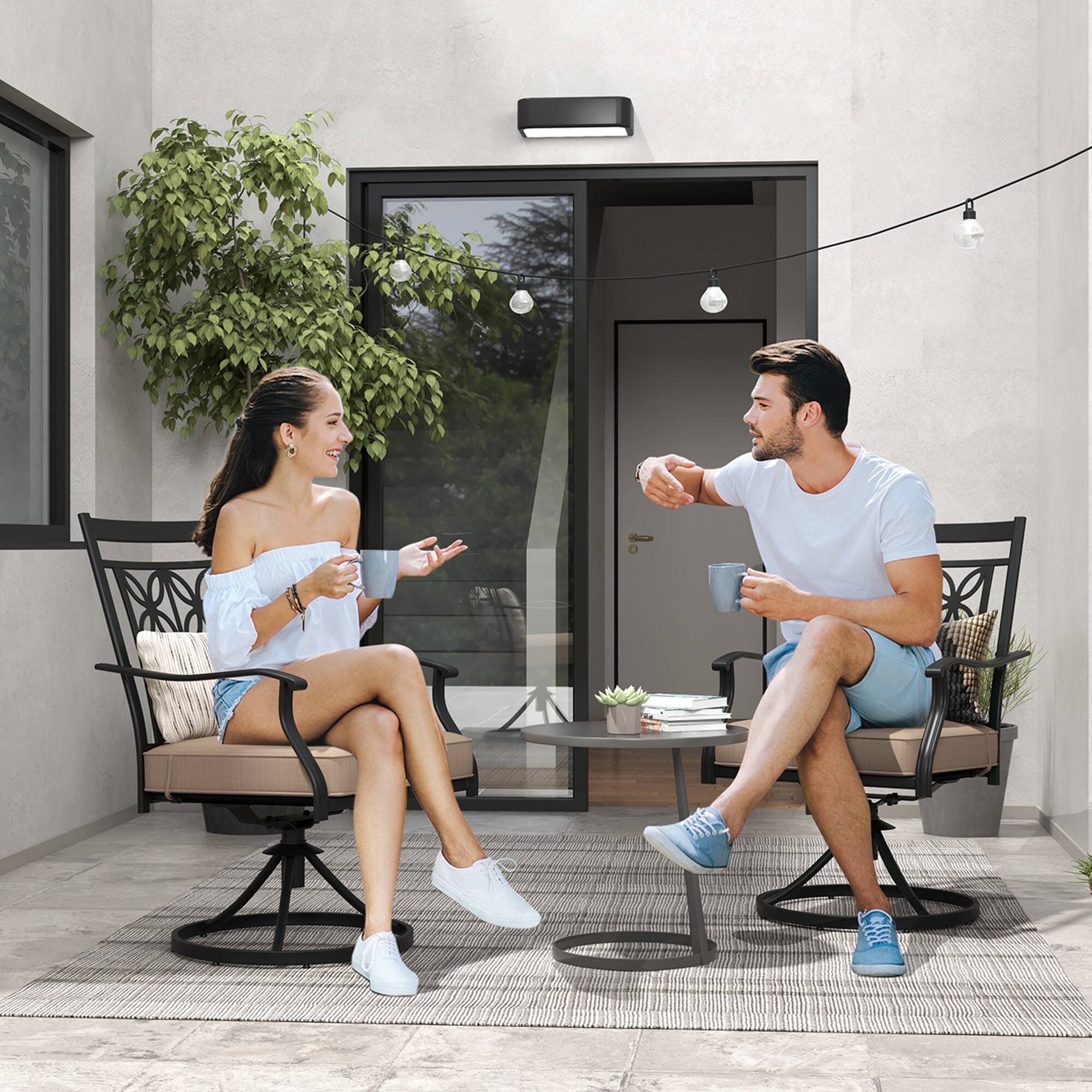 Alt View 3. Costway - Costway Patio Swivel Chair 2 PCS Outdoor Bistro Dining Chair Blossom Pattern Backrest - Black, khaki.