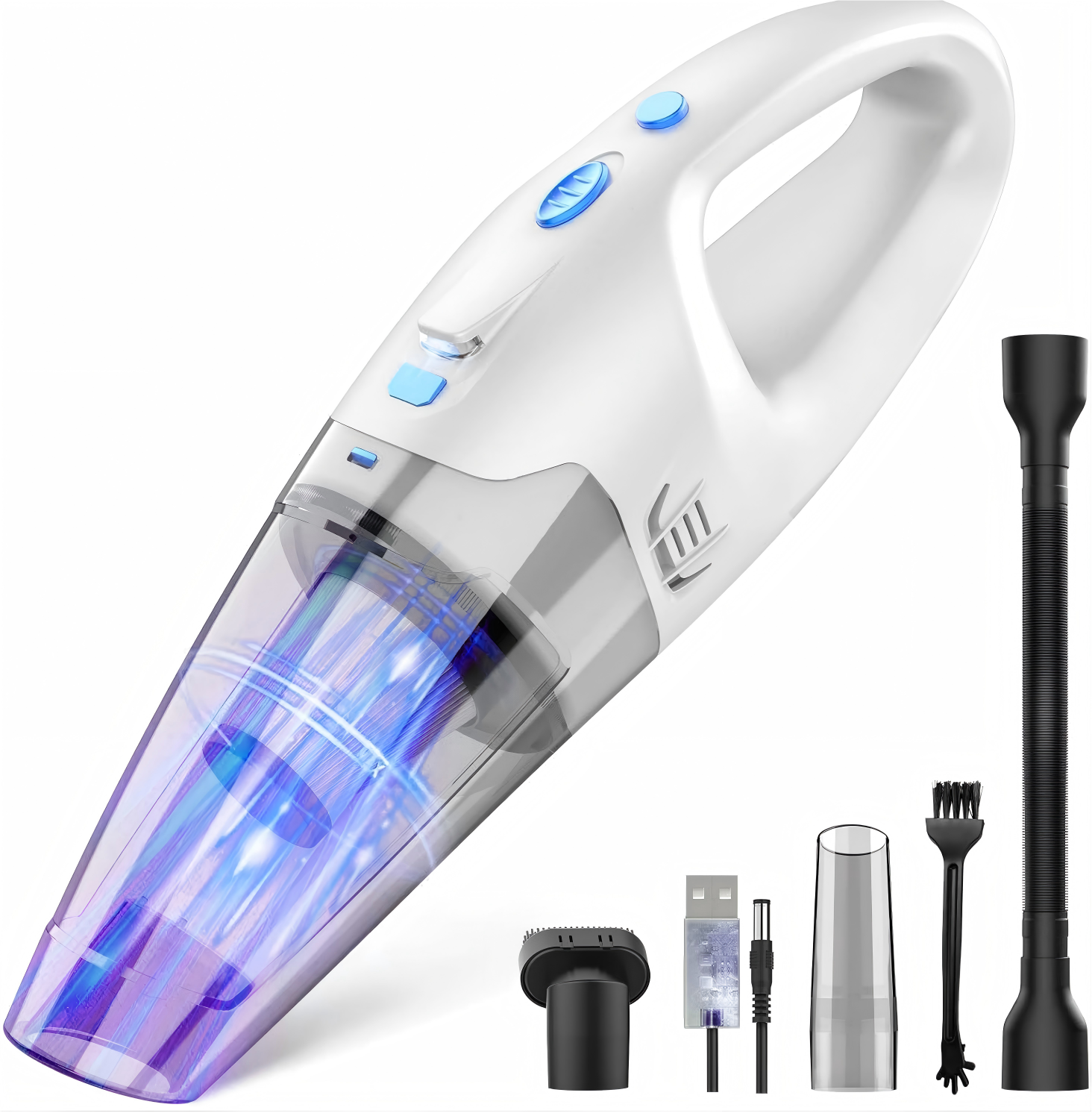 Teendow - 6000Pa Powerful Cordless Handheld Vacuum Cleaner, 450ml Dustbin, Rechargeable Portable, for Car, Home & Sofa - White