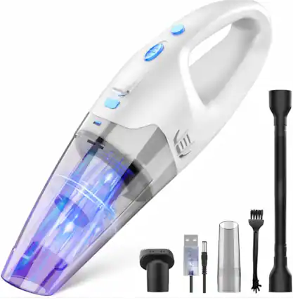 Front. Teendow - 6000Pa Powerful Cordless Handheld Vacuum Cleaner, 450ml Dustbin, Rechargeable Portable, for Car, Home & Sofa - White.