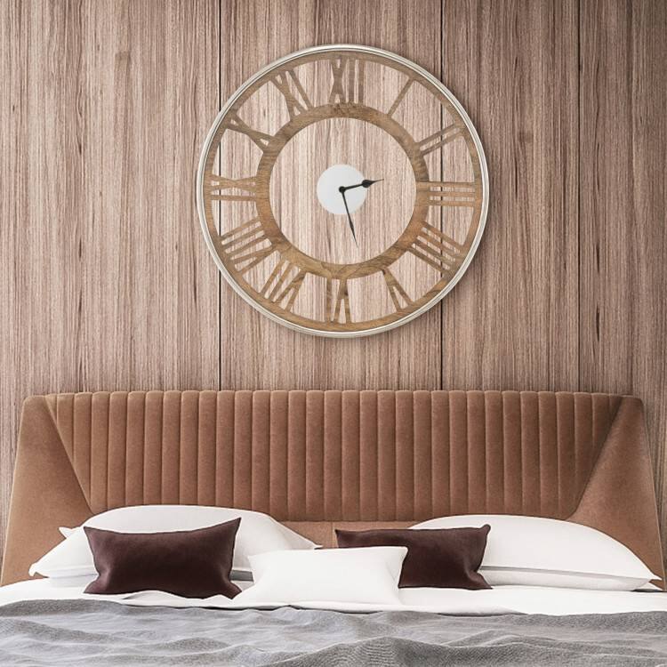 Left. Hivvago - Hivvago 20-inch Classic Farmhouse Natural Wood Roman Numerals Wall Clock - Natural Wood.