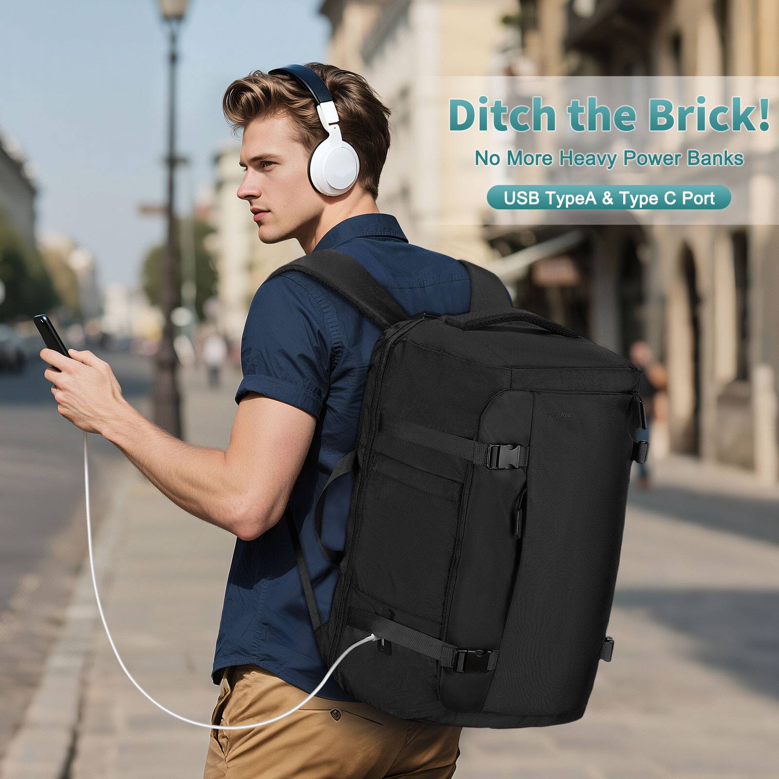 Ditch the Brick!  
No More Heavy Power Banks  
USB Type A & Type C Port