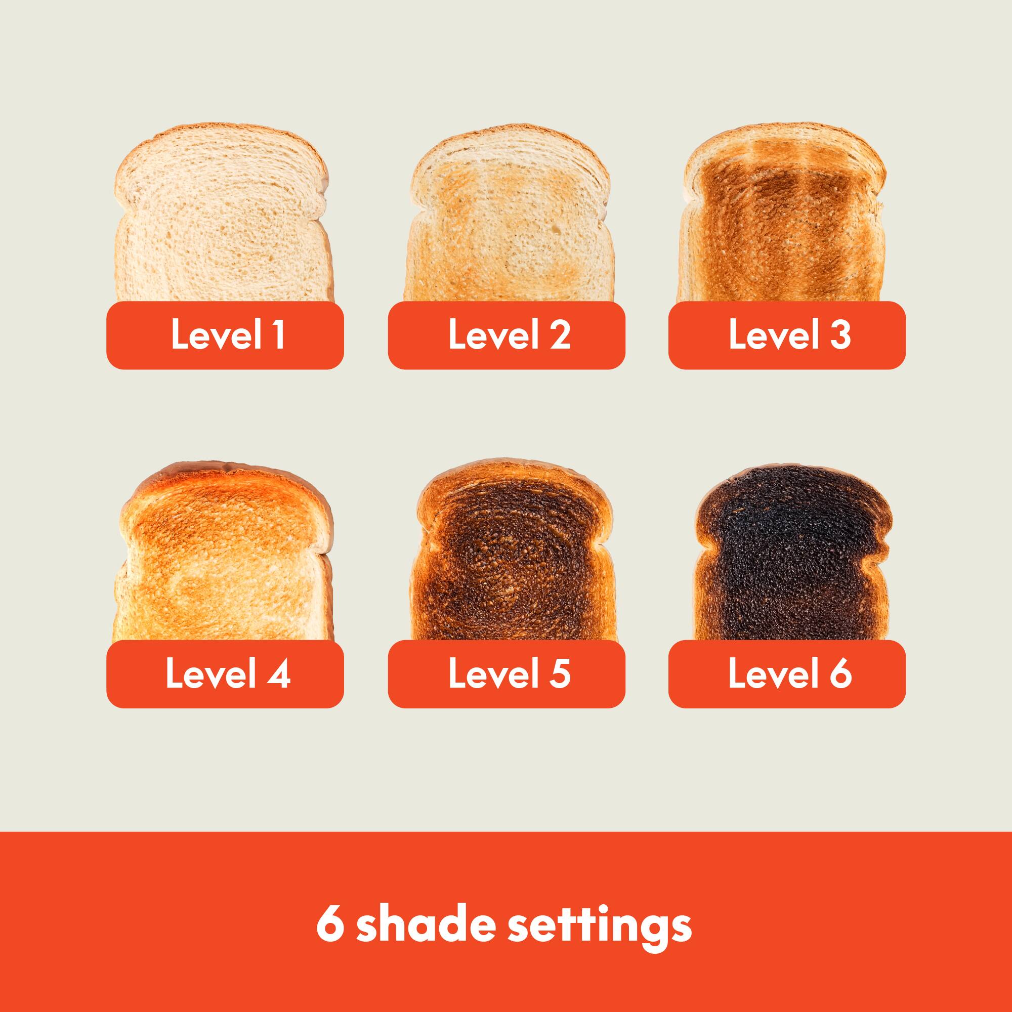 Level 1, Level 2, Level 3, Level 4, Level 5, Level 6, 6 shade settings