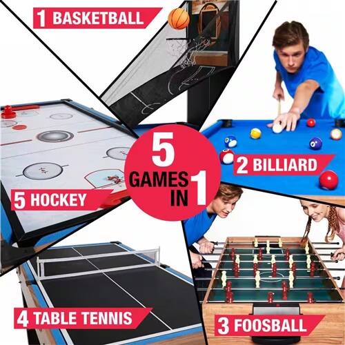 1 BASKETBALL  
2 BILLIARD  
3 FOOSBALL  
4 TABLE TENNIS  
5 HOCKEY  

5 GAMES IN 1