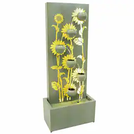 Sunnydaze - Sunflower Fields Steel Outdoor Water Fountain with LEDs - 48.5" - Green