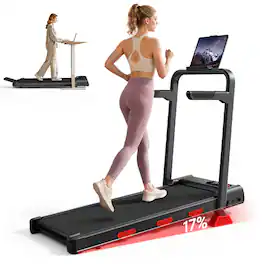 ROBORE - U20F Folding Treadmill for Home Office, 17% Incline, 7MPH 3HP Brushless Motor, 300 lbs, Handrail & Remote Slot & Cradle - Black