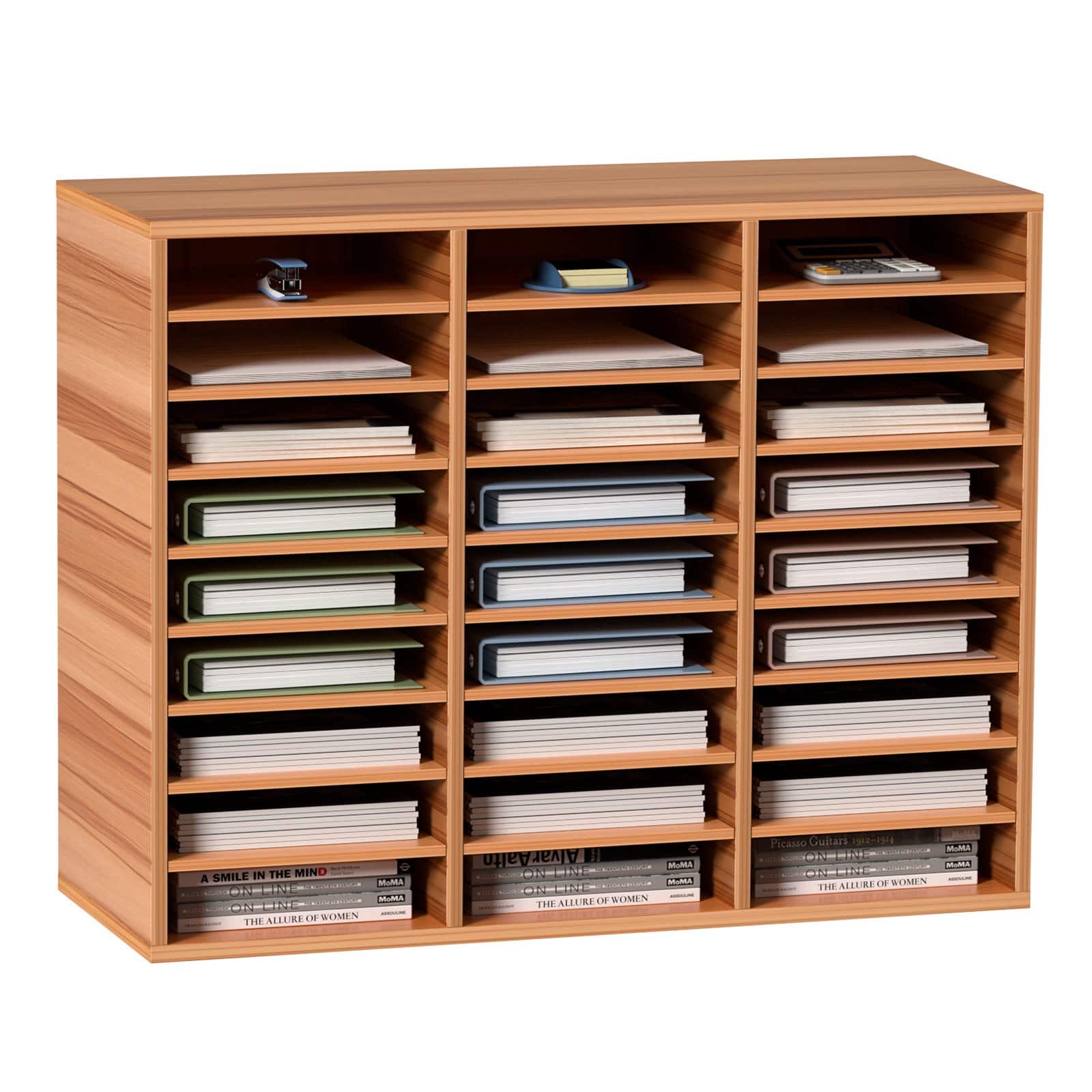 Glintex - 27 Compartments Wood Literature Organizer with Adjustable Shelves for Office Home School File Paper Storage