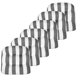 Sweet Home Collection - Havana Stripe Patio Cushions Indoor/Outdoor Tufted 19" x 19", 6-Pack - Silver/White