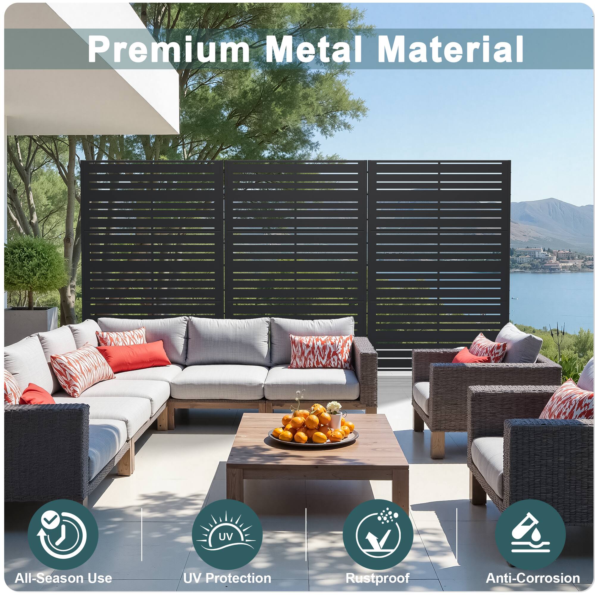 Premium Metal Material

- All-Season Use
- UV Protection
- Rustproof
- Anti-Corrosion