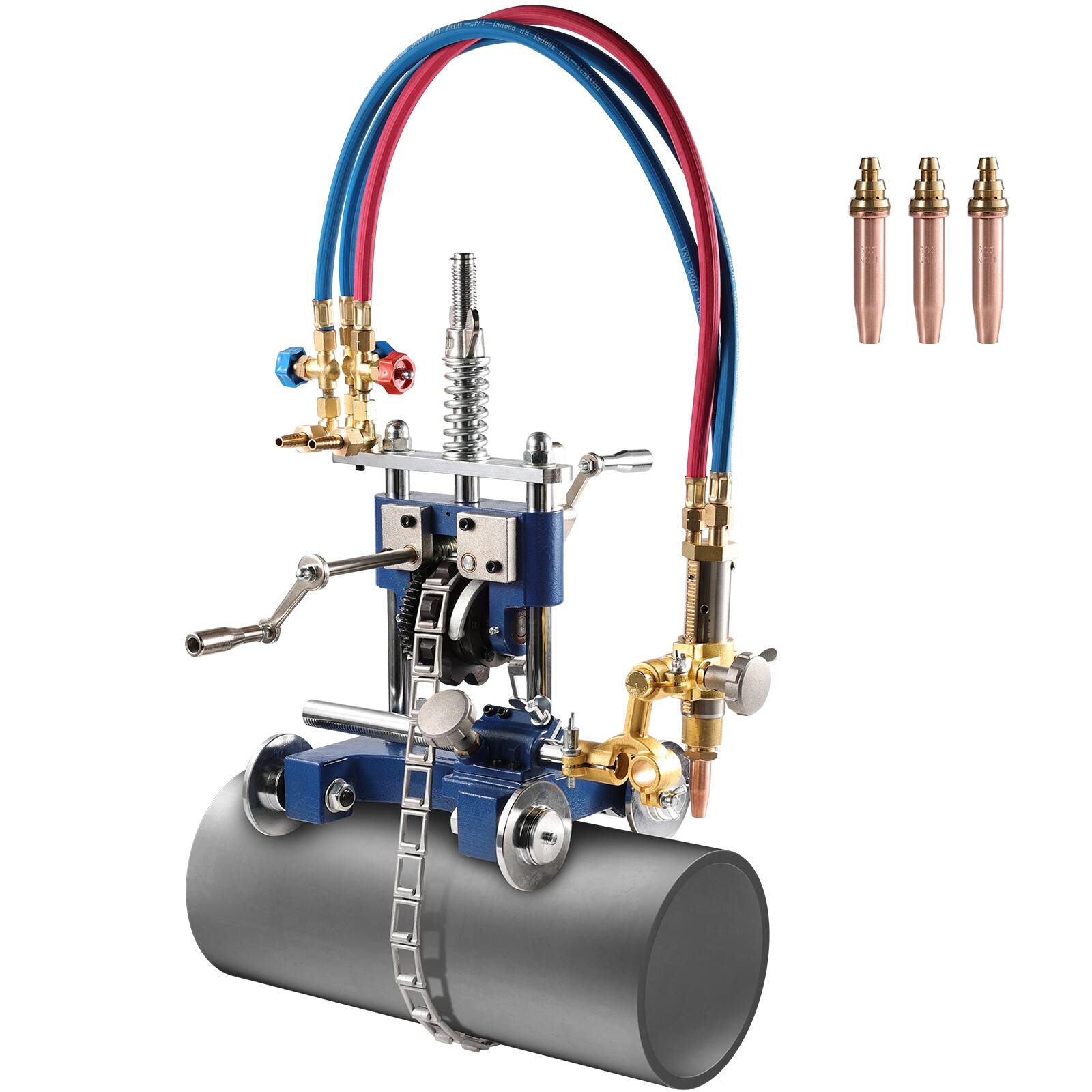 Front. VEVOR - CG2-11Y Manual Pipe Cutting Machine, 0.2"-2" Thick Pipe Beveling Machine with 82-in Chain, 0°-45° Adjusted Angle - Grey;Blue.