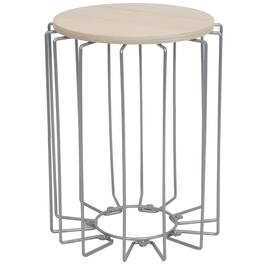 Sunnydaze - Steel Wire End Table with Faux Woodgrain Tabletop - Cream