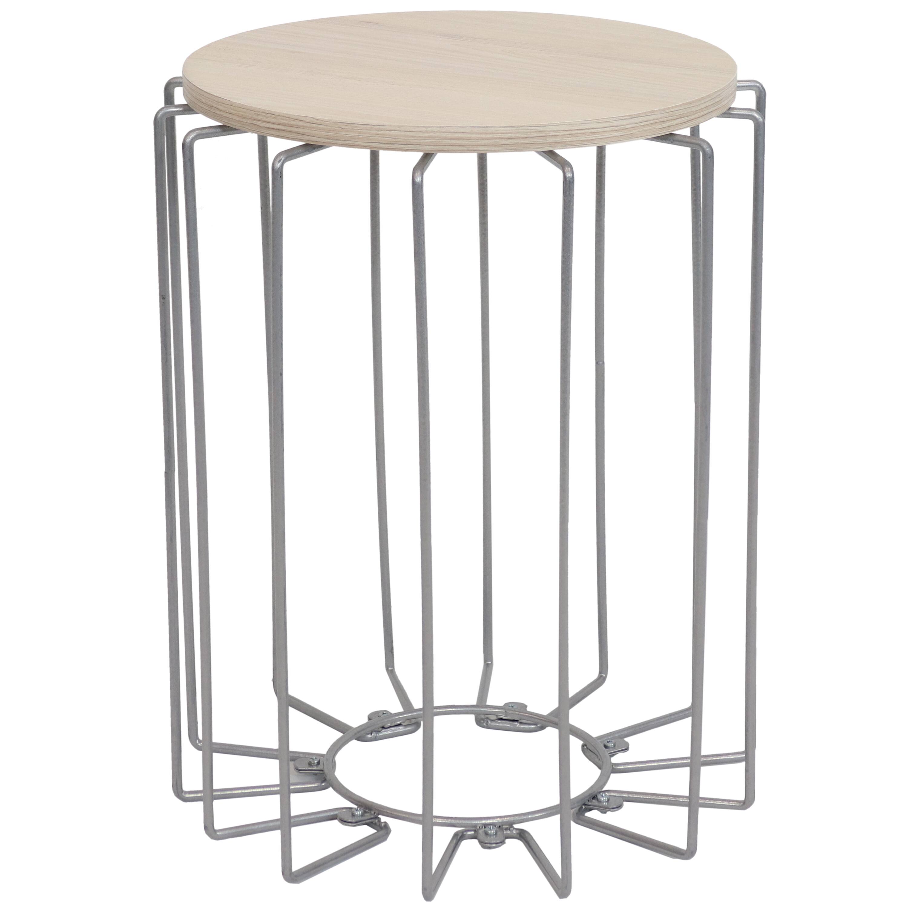 Front. Sunnydaze - Steel Wire End Table with Faux Woodgrain Tabletop - Cream.