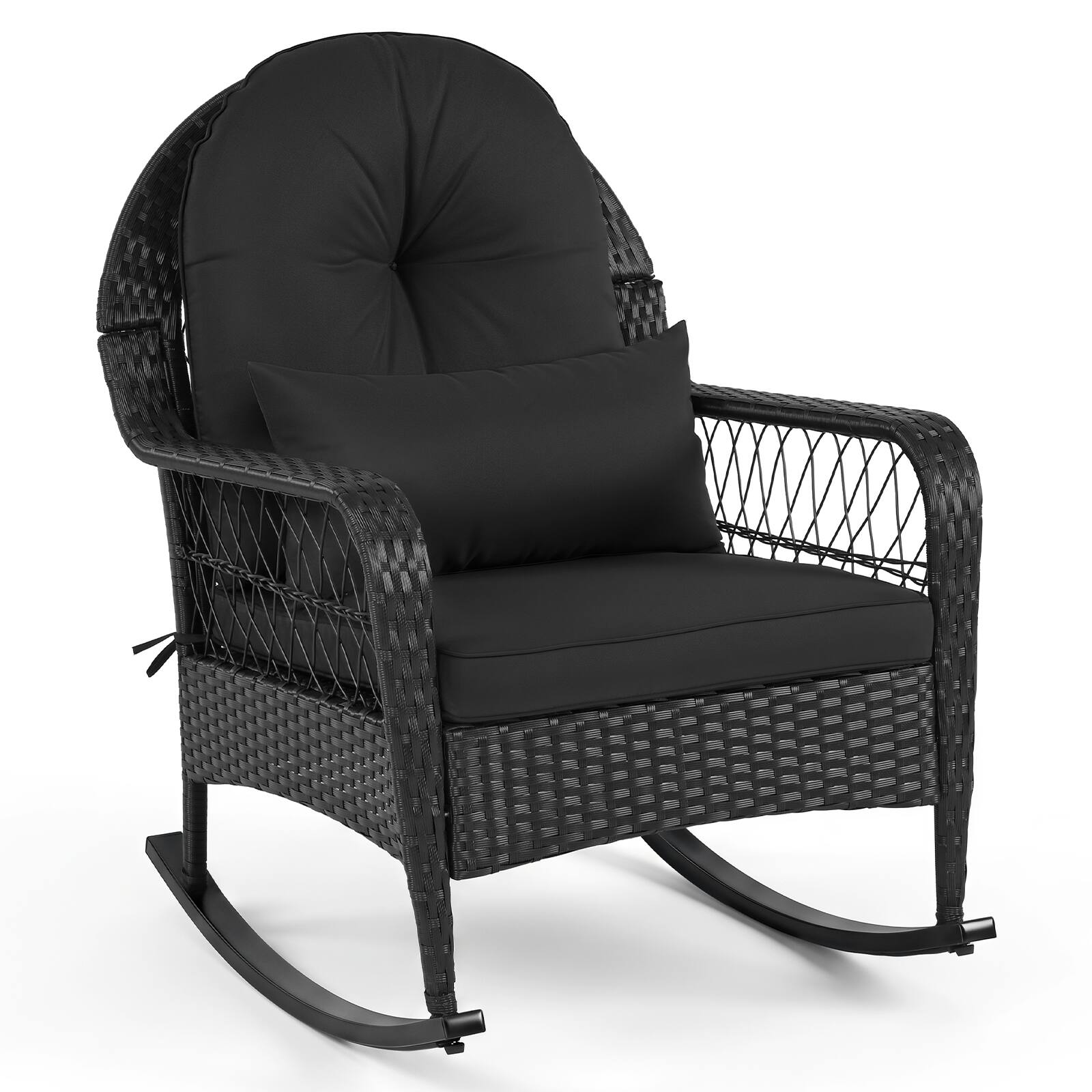 Alt View 1. Costway - Costway 1 PCS Outdoor Wicker Rocking Chair, 400 LBS Patio Rattan Rocker Chair with Thick Cushions - Black.