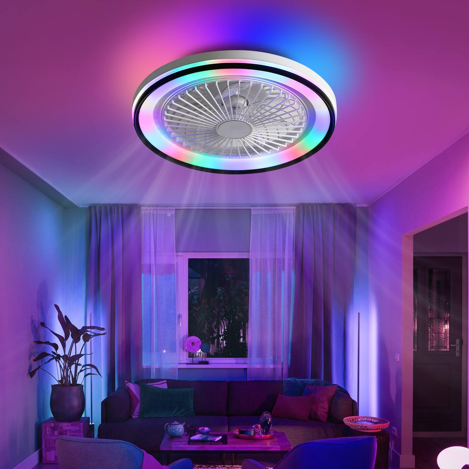 Alt View 6. Loheer - Loheer 19 Inch RGB Enclosed Ceiling Fan with Light Flush Mount Bladeless Dimmable LED Low Profile Fan with Remote.