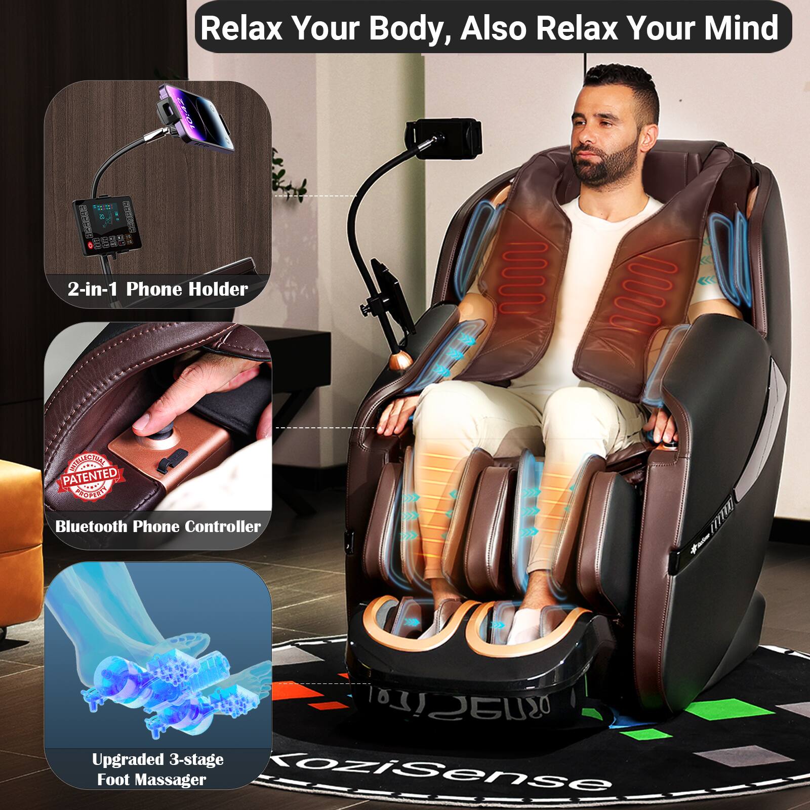 Relax Your Body, Also Relax Your Mind

2-in-1 Phone Holder

Bluetooth Phone Controller

Upgraded 3-stage Foot Massager