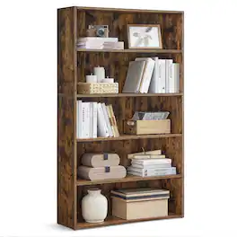 Songmics Home - 5-Tier Bookcase, Bookshelf, with Adjustable Storage Shelves, Open Shelving - Rustic Brown
