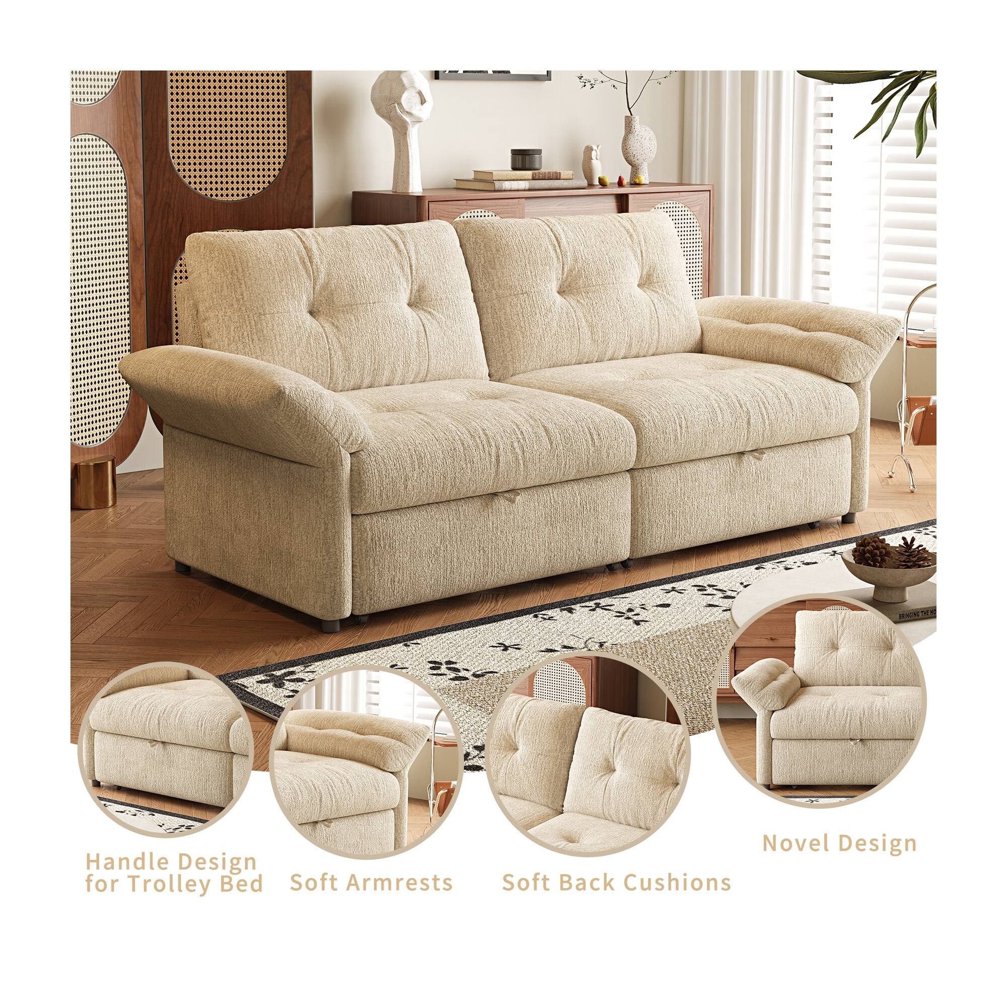 Handle Design for Trolley Bed  
Soft Armrests  
Soft Back Cushions  
Novel Design