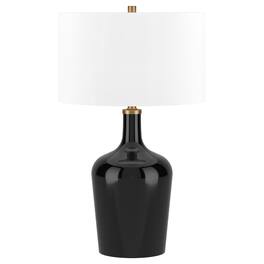 Hudson&Canal - Sebago 25" Tall Table Lamp with Fabric Shade/White - Black