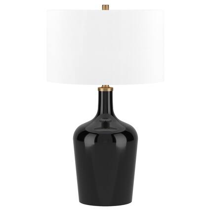 Front. Hudson&Canal - Sebago 25" Tall Table Lamp with Fabric Shade in Black/White - Black.