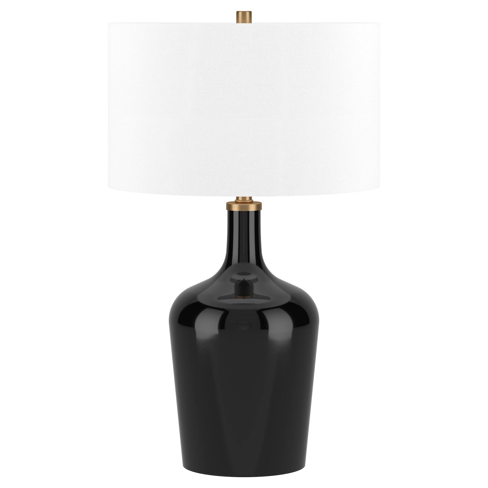Front. Hudson&Canal - Sebago 25" Tall Table Lamp with Fabric Shade in Black/White - Black.