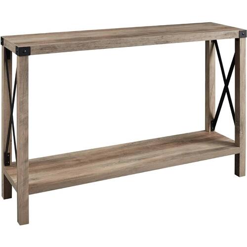 Front. SlickBlue - Industrial Farmhouse Entryway Table / Console Table in Taupe Grey Wood Finish - Taupe Grey.