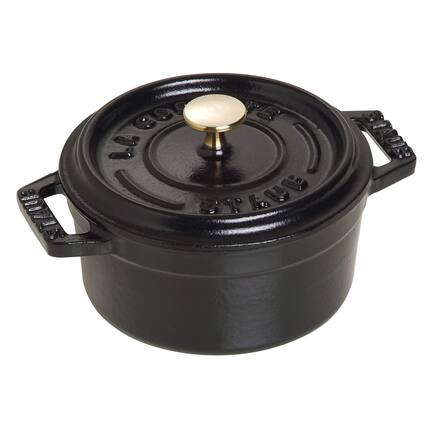 Front. Staub - Staub Cast Iron Mini Round Cocotte, Dutch Oven, 0.25-quart, serves 1, Made in France, Matte Black - Matte Black.