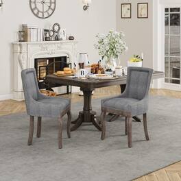 Trinkets Crazed - Upholstered Side Chairs Set of 2, Solid Wood Kitchen Dining Room Chairs with Nailheads Legs - Gray