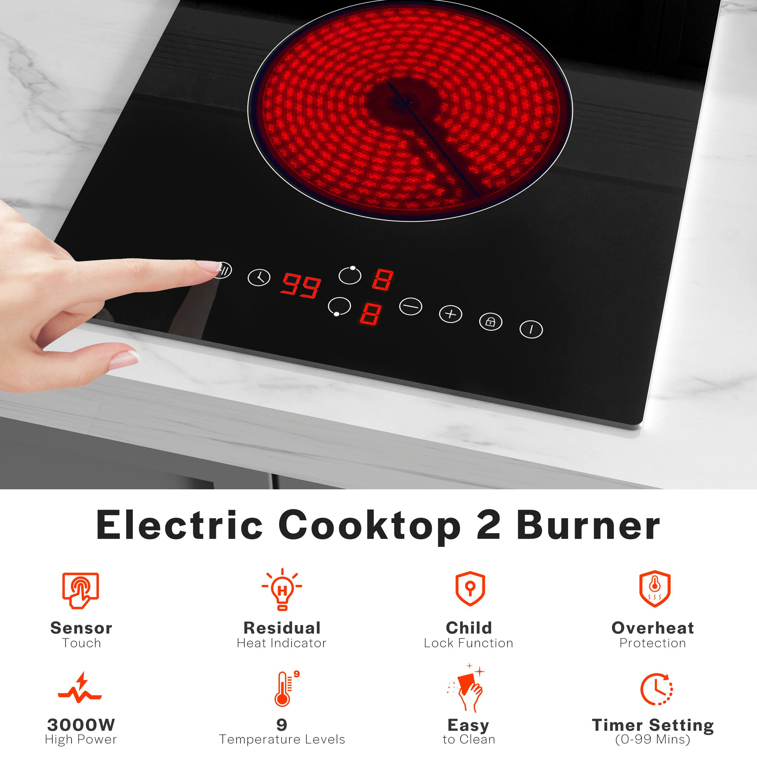 Electric Cooktop 2 Burner

Sensor Touch
Residual Heat Indicator
Child Lock Function
Overheat Protection
3000W High Power
9 Temperature Levels
Easy to Clean
Timer Setting (0-99 Mins)