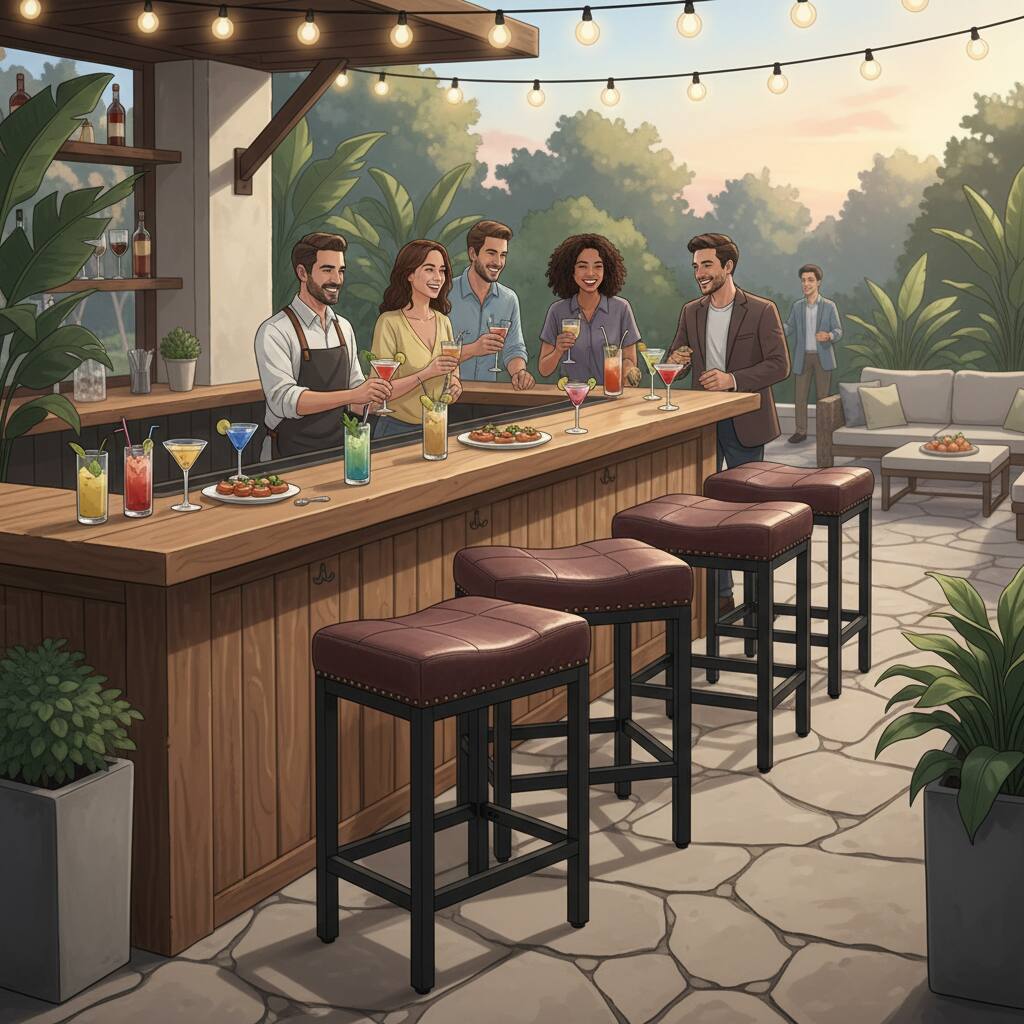 Alt View 5. AOITUN - Saddle Bar Stools Set of 2, 24 Inch Upholstered Kitchen Stools, Backless Metal Chairs for Island - Brown.