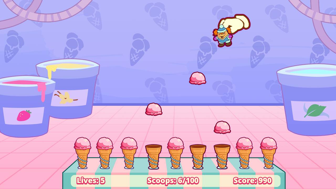Lives: 5  
Scoops: 6/100  
Score: 990