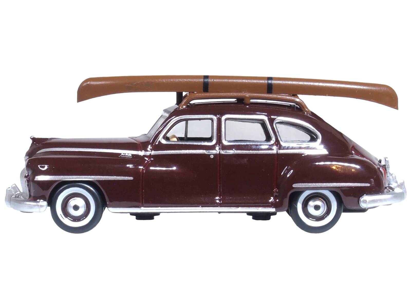 Alt View 2. Oxford Diecast - 1946 DeSoto Suburban with Roof Rack and Canoe Royal Maroon 1/87 (HO) Scale Diecast Model Car by Oxford Diecast.