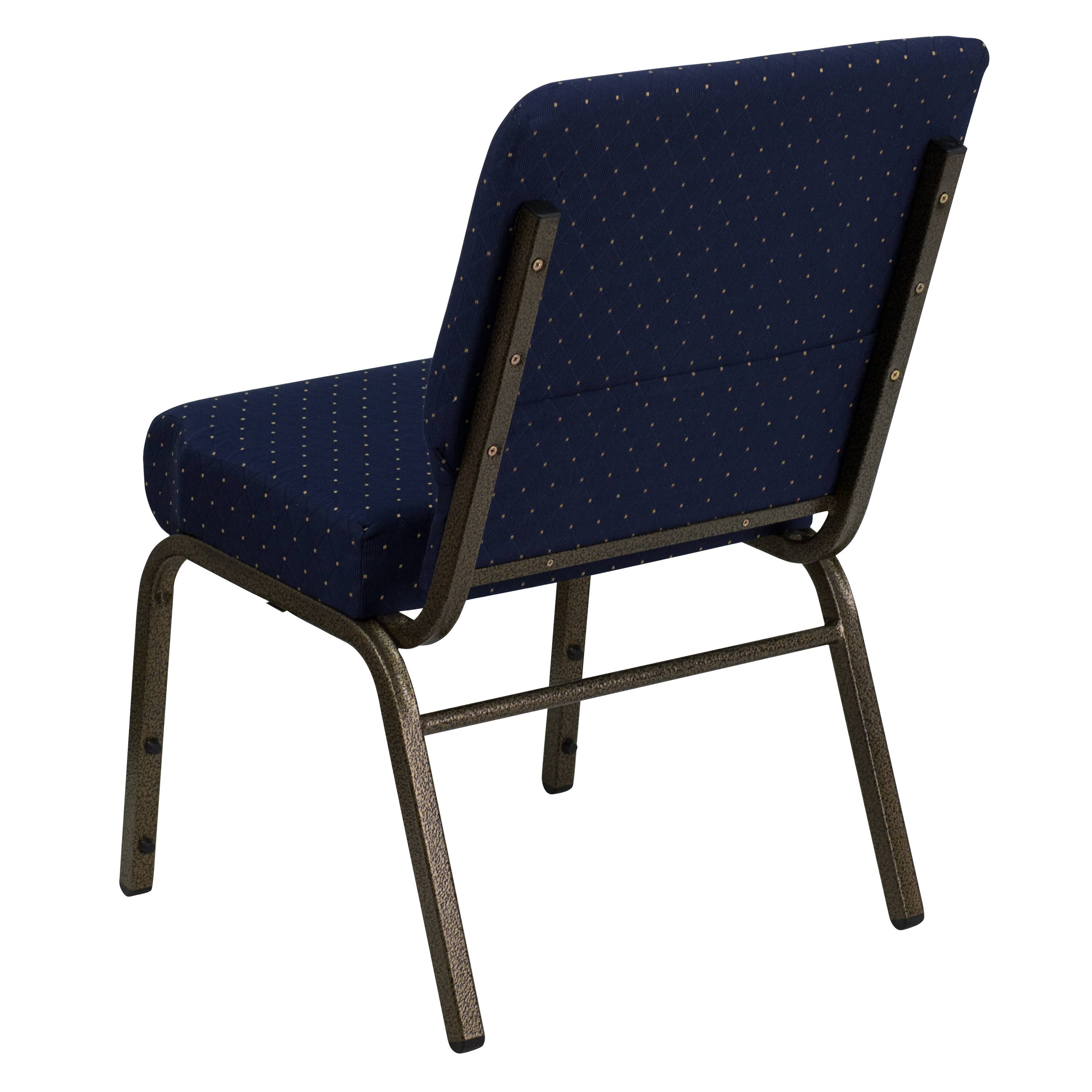 Alt View 5. Emma + Oliver - 4 Pack 21''W Church Chair with Book Rack - Navy Blue Dot Patterned Fabric/Gold Vein Frame.